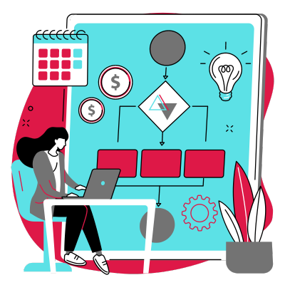 illustration of a woman brainstorming ideas at work